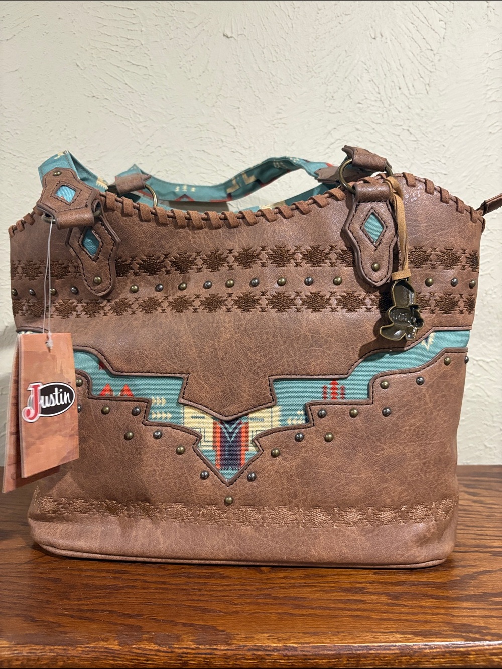 NWT Justin Boots Conceal Carry Handbag Purse Turquoise Aztec Trim